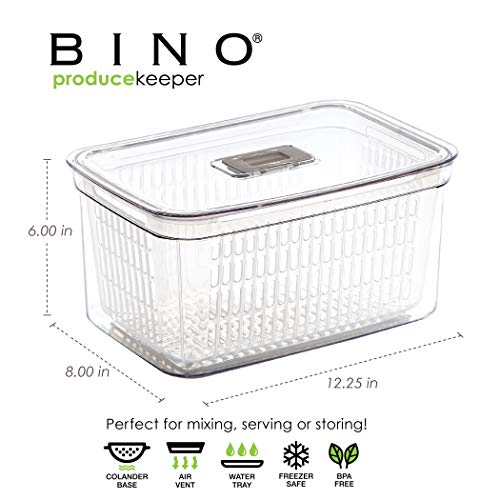 BINO | Produce Saver - 23.7 Cup/5.6L | Fridge Storage Containers for Fruits and Vegetables | Vegetable Storage with Adjustable Air Vent, Removable Basket | BPA-Free Fridge Organizers and Storage - size: 23.7 Cup
