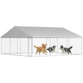 PawHut Outdoor Dog Kennel, 20' x 20' x 10', Waterproof Roof for Large Dogs | Heavy Duty Galvanized Chain Link Pet Enclosure, Secure Lock for Chicken, Duck - size: 236.2"L x 236.2"W x 106.3"H