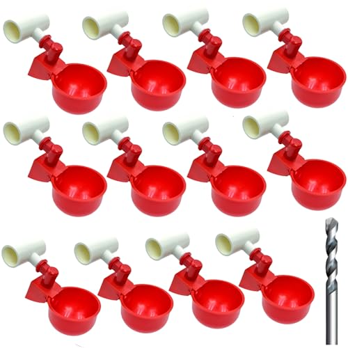 12 Pack Automatic Chicken Waterer Cups with 1/2" PVC Tee Fittings Chicken Water Cups, Chicken Water Feeder, for Chicks, Duck, Goose, Turkey. Poultry Waterer Feeder Kit - size: 12