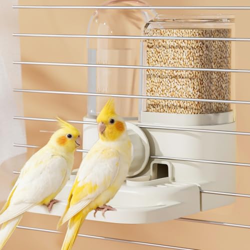 2-in-1 Bird Feeder Water Cup, Dual Perch for Cage | extured Non-Slip Stand, Includes Isolation Plate for Dry-Wet Separation, for Parakeets Cockatiels Finches