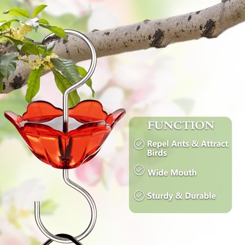 Ant Moat for Hummingbird Feeder, Hanging Ant Guard for Outdoors, Red | 5oz Ant Guard, Large Capacity, Flower Shape, Attractive Garden Decor, 2 Pack, Birthday Gifts for Women Men Mom Dad