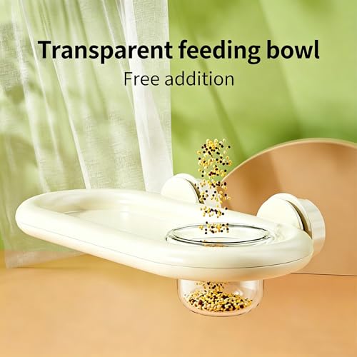 Bird Feeding Platform,bird feeder for cage,Parrot Rest Station with Food Bowl, Parrot Cage Perch,bird perches for Cages,Platform with Feeding Bowl for Parakeets and Small Birds cage Accessories(White)