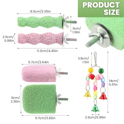 4 Pcs Bird Beak Grinding Stones, Small & Medium Bird Parrot Cage Perch | Bird Cage Stand Plat Form Foot Claws Trimmer with Swing Bell