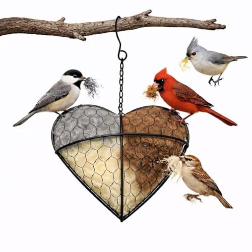 Handmade Alpaca Fiber Bird Nesting Heart,Hummingbird Houses Art Bird nest Box &Wild Birds nest Material Holder Outdoor Garden,Gift for Bird Lovers(1PCS) - color: Undyed Natural