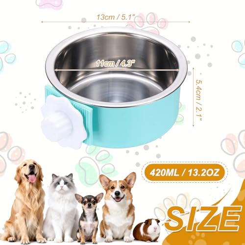 Crate Dog Bowl, Removable Stainless Steel Pet Cage Hanging Anti-Overturn Food Water Feeder Cage Cup (Round, Light Blue, 13.2oz), Intended for Puppies/Cat/Rabbit/Bird - color: Light Blue, size: 5.1"(13.2oz)
