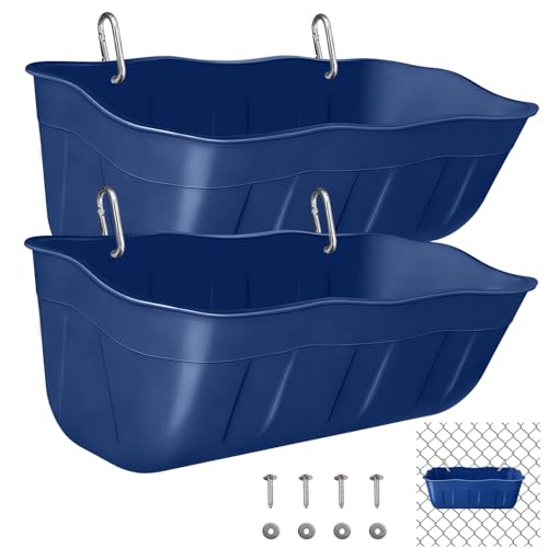 Hanging Chicken Feeders,Duck Feeder Waterer,Small Feed Trough 1.3 Quart 2 Pack,Hanging Fence Feed Trough for Poultry,Blue - color: Blue, size: 1.3 Quart (2 Pack)