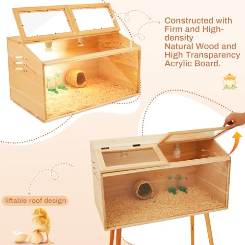 CroBlissful 24 x 16 x 16 in Brooder Kit Box for Chicken Quails Indoor Outdoor with Leg Stand Sliding Door, Bulb Set and Feeder, Baby Chicken Coops for Ducks, Hamsters, Lizards, Mice, Rat(Wooden) - color: Wooden, size: 28.7"L x 17.7"W x 4.7"H, style: Table