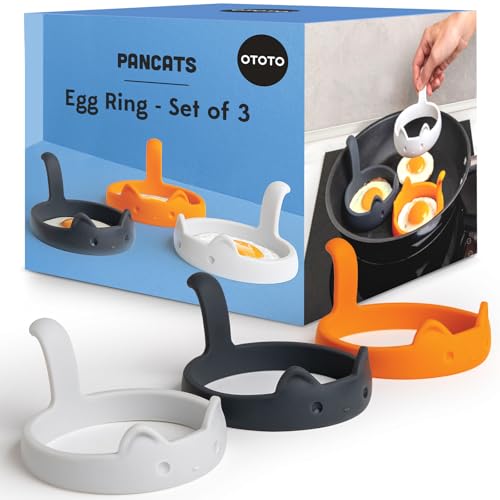 OTOTO PanCats Egg Ring Set of 3 - Silicone Egg Rings for Frying Eggs, Non Stick Fried Egg Cooker Ring, Cat Gifts for Cat Lovers, Cute Funny Kitchen Accessories Gadgets, Separator (Multicolor) - color: White, Black, Orange