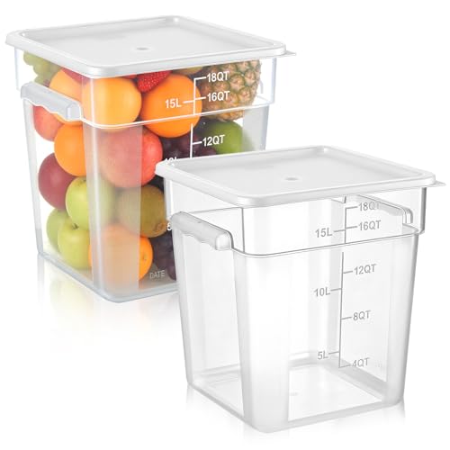 FoldTier 2 Pieces Square Food Storage Containers Polycarbonate Clear food Container with Lid Commercial Storage with Graduations for Commercial Kitchen Dough Marinating Meat (White,18 Qt) - color: White, size: 18 Qt
