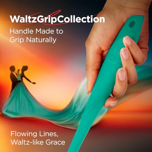 Kitchen Mama WaltzGrip Platinum Silicone Pancake Spatula Turner, Teal | Heat-Resistant, Slotted Tapered Head, Stainless Steel Core, Durable and Dishwasher-Safe, For Flipping and Wok Use - color: Teal
