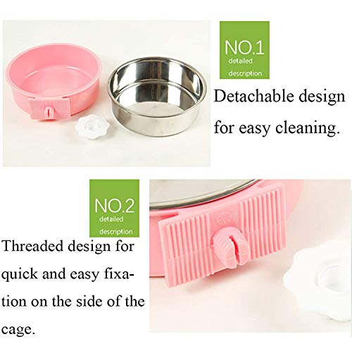 Stainless Steel Removable Pet Food Bowl, Anti-overturn Water Feeder Container, Suitable for Small Dog/Cat/Rabbit, 2 Set of Crate Bowls, Easy to Install and Clean - color: (Round) Pink/Blue