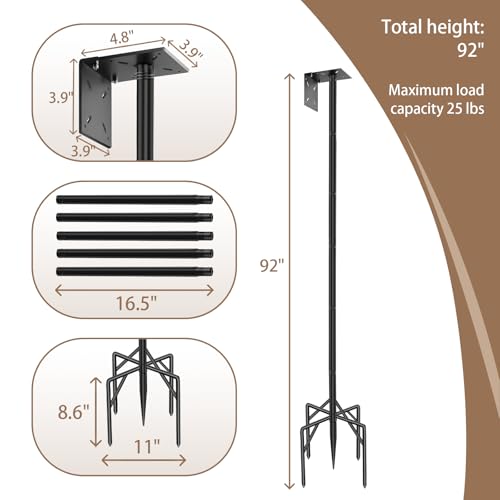92" Bird Feeder Stand Heavy Duty 1" Outdoor Birdhouse Pole Mount | Reinforced 5-prong solid anchor base with dual mounting platforms, weather-resistant support post for weather station & yard - size: 92 Inch-No Baffle