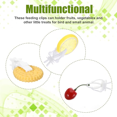 10PCS Bird Cage Food Holder, Plastic Parrot Fruit Vegetable Clips, Millet Holder for Bird Cage Parrot Food Feeder Clip for Budgie Parakeet Cockatoo Macaw Cockatiel Conure-White and Green