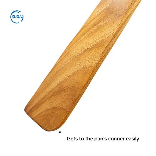 FAAY 10" Flat Wooden Spatula for Cast Iron, Egg Flipper, Pan Scraper, Handcraft from High Moist Resistance Golden Teak for Non Stick Cookware (10") - size: 10"