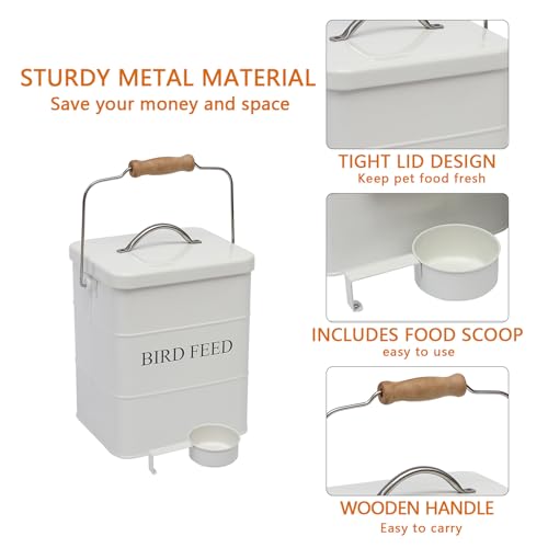 Morezi Bird seed and feed storage tin with lid Included - white-coated carbon steel - tight fitting lids - storage canister tins - White - color: White