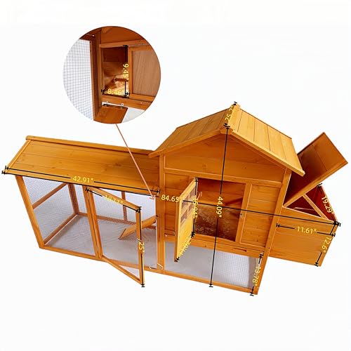84.6" Wooden Chicken Coop for 4-6 Chickens, Outdoor Backyard Poultry House with Spacious Run, Nesting Box with Lid Support, Slide-Out Tray for Easy Cleaning, Weather-Resistant Animal Habitat