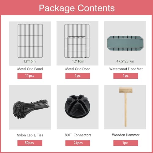 VISCOO 12 Panels Small Animal Playpen, 48" x 24" x 16" Guinea Pigs Cages | C&C Cage for Guinea Pigs with Waterproof Mat, Puppy Play Pen, Bunny Playpen, Indoor Outdoor Portable Metal Wire Yard Fence - color: Black, style: 12 Panels - 48"L x 24"W x 16"H