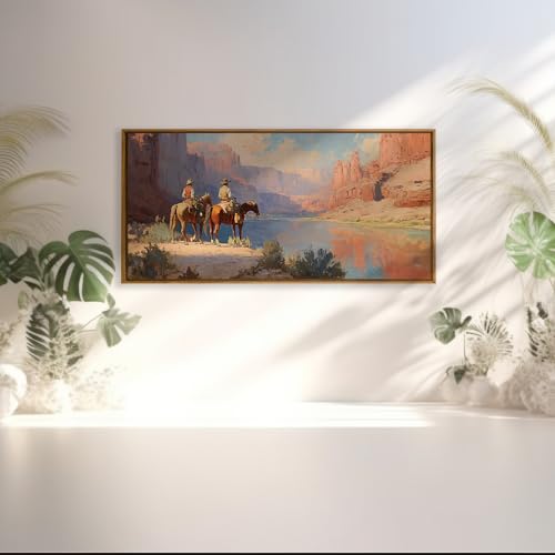 QTUSYUR Western Cowboy Wall Art - Large Farmed Desert Landscape Art Print -Rodeo Horseback Riding Canvas Artwork for Farmhouse Boys Bedroom Living Room- Mid-Century Modern Wall Picture for Home Decor 20×40 IN - style: cowboy