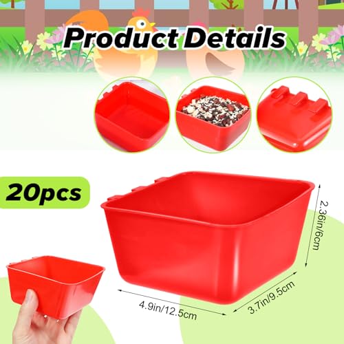 20 Pcs Cage Cups Chicken Feeder Waterer, 16 oz, Hanging Bunny Cage Feeder, Chicken Water Bowl for Pet Parrot, Rooster, Parakeet - color: red