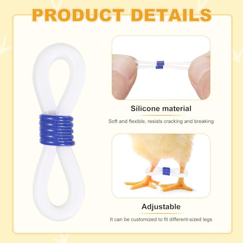 M METERXITY 100-Pack Adjustable Chick Leg Bands, 0.79" x 0.2" Silicone Chicken Leg Brace for Chicks/Ducks/Birds [Blue] Poultry Leg Bands - color: Blue