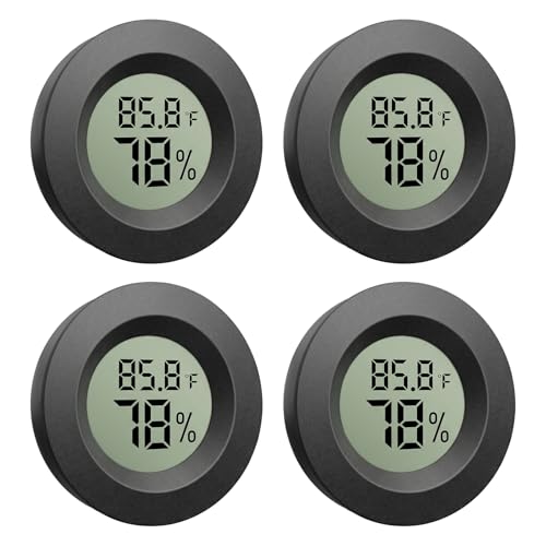4-Pack Mini Hygrometer Thermometer, Digital LCD Humidity Meter Indoor/Outdoor Temperature Humidity Monitor, Reptile Thermometer Fahrenheit(℉)/Celsius(℃) for Incubators, Greenhouse Garden, Cellar, Jars