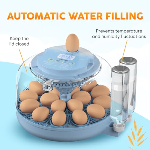 18 Egg Incubator with Automatic Egg Turning and Humidity Control – Egg Incubators for Hatching Eggs – Egg Candler, Water Bottle Refill, Air Vent, 360° View – Incubadora de Huevos de Gallina