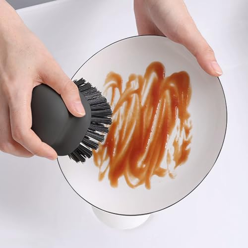 2Pack Dish Scrub Brush, Palm Brush Dish Scrubber with Ergonomic Grip, Kitchen Scrub Brushes for Cleaning for Pans, Pots, Kitchen Sink Cleaning-Black