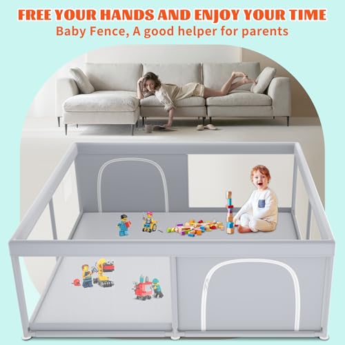 XVISHX Baby Playpen, 79''x79'' Extra Large Playpen for Babies and Toddlers, Baby Fence Play Pen for Indoor & Outdoor, with Soft Breathable Mesh Grey - size: 79 × 79 Inch