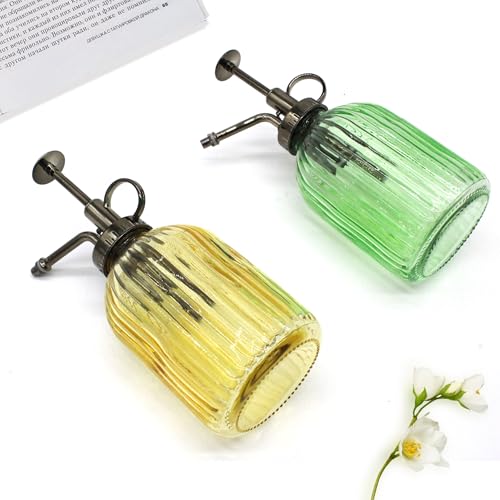 Glass Plant Mister Spray Bottle, 320ML Vintage Plant Spritzer with Top Pump Watering Can for Indoor Outdoor House Plants, Flowers (Yellow) - color: Yellow