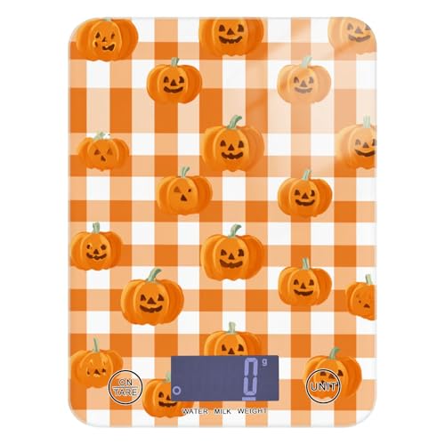 Food Scale Kitchen Scale Food Weight Scales Digital Weight Grams and Ounces Small Electronic Food Scale for Baking Cooking Halloween Orange Plaid Pumpkin Heads - color: Halloween Orange Plaid Pumpkin Heads