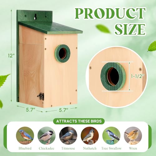 2 Pack 12" H Cedar Bluebird Houses for Outside Wooden Predator Guard Bird Nesting Box with Secure Latch Air Vents Clear View Panel Outdoors Bird House for Bluebird Wren Swallow Finch