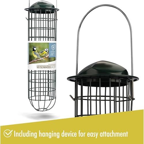 Wild Animal Heart | Fat Ball Holder 12" - 5 Year Guarantee - Made of rustproof Metal Bird Feeding Station for Fat Balls - Ecological Bird Feeder (31cm, Green)