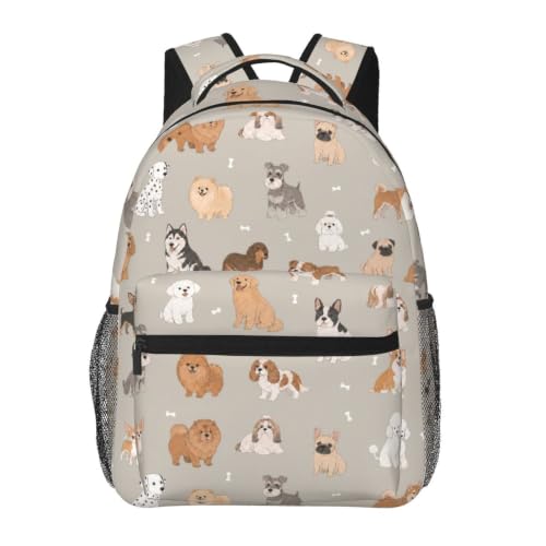 Fiokroo Cute Dogs Animal Backpack School Bag For Students Teens Men Women Laptop Backpacks Travel Daypack Bag With Multiple Pockets - color: Cute Dogs（grey）