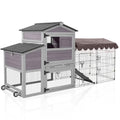Aivituvin Chicken Coop with Wheels Mobile Hen House Poultry Cage for 2-4 Chickens with Metal Run and Nesting Box 79" L - color: Grey, size: 81.9"L x 28.9"W x 43.6"H