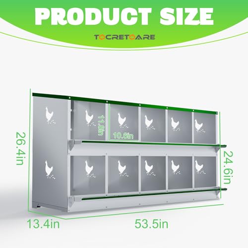 TOCRETOARE Chicken Nesting Boxes, 10 Hole Nesting Box for Laying Eggs, Heavy Duty Metal Nest Boxes for Chicken and Poultry to Collect Eggs, Chicken Laying Boxes Hens Chicken Coop Box - size: 10 Hole