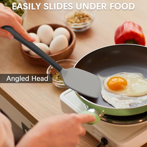 Coukre 3 Pack Silicone Spatula Set, Heat Resistant to 500°F, BPA-Free | Fish Spatula, Solid & Slotted Turners, Dishwasher Safe, Spatula Set for Eggs, Pancakes, Fish & Burgers, GrayBlack - color: GrayBlack