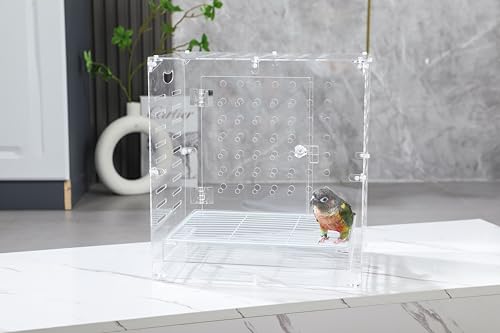 Clear Acrylic Bird Cage for Small Birds, Transparent Display Habitat for Canary, Parakeet - Easy to Clean & Assemble (9x12x15in) - size: 9"L x 12"W x 15"H