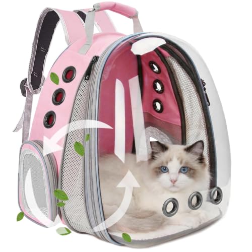 Cat Backpack Carrier, Front Expandable Expandable Bubble Pet Backpack, Ventilated Transparent Capsule Dog Backpack for Small Cats Dogs Birds Bunny, Airline Approved - color: Pink