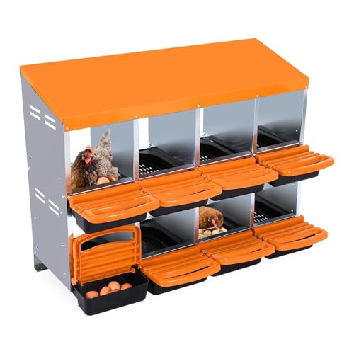 GarveeHome 2-Tier Chicken Nesting Box, 8 Compartment Metal Chicken Laying Boxes with Waterproof Roof ＆ Removable Trays for Hens, Poultry，Easy Egg Collection - color: Orange, size: 8 holes