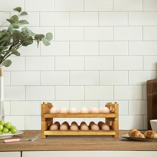 Wooden Egg Holder Countertop Fresh Egg Holders Firewood Egg Collecting Rack for Gathering Fresh eggs, Stackable with 36 eggs, Home Kitchen Organizer, Set of 2 PCS
