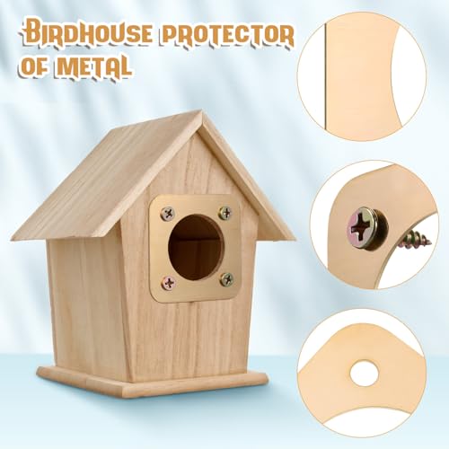 POPETPOP Birdhouse Predator : 8Pcs Metal Birdhouse Hole Protector with Screws Predator Guards for Houses - House Entry Copper Portal Hole Protector, Golden