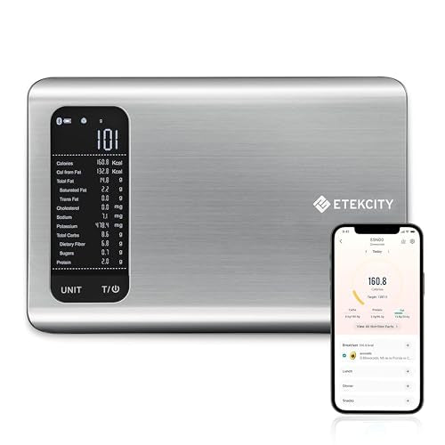 Etekcity Food Kitchen Scale with Nutritional Calculator, Smart App, 11lb | Free app with 19 nutrients tracking, calorie and macro calculator, grams and ounces, ideal for weight loss, Stainless Steel - color: Stainless Steel 1
