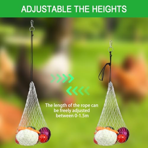 Kalekey 4 Pack Hanging Chicken Feeder with Hooks, Adjustable Vegetable Fruit Holder, Chicken Coop Toys as Boredom Busters for Hens Ducks Geese
