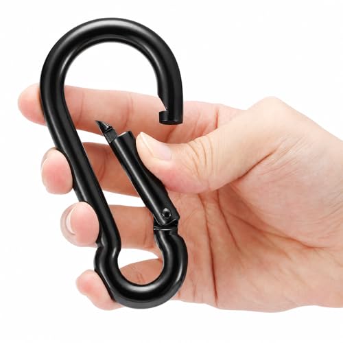 Stainless Steel Spring Snap Hook Carabiner - 304 Stainless Steel Caribeener Clips, Set of 6 - color: Black, size: 4.7 Inch