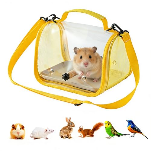 Clear Small Pet Travel Carrier with Perch & Tray – Breathable Mesh Bird Parrot Hamster Rabbit Squirrel Portable Bag (Yellow) - color: Yellow