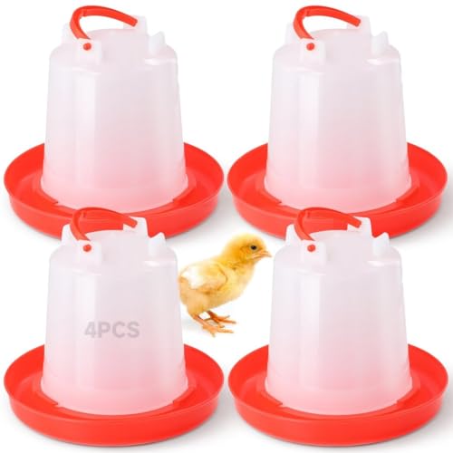 4-Pack Chick Waterer, 1L Poultry Water Feeder, Poultry Drinker with Handle, Chicken Water Dispenser，Chicken coop Water Feeder for Chickens, Turkeys, Ducks and More