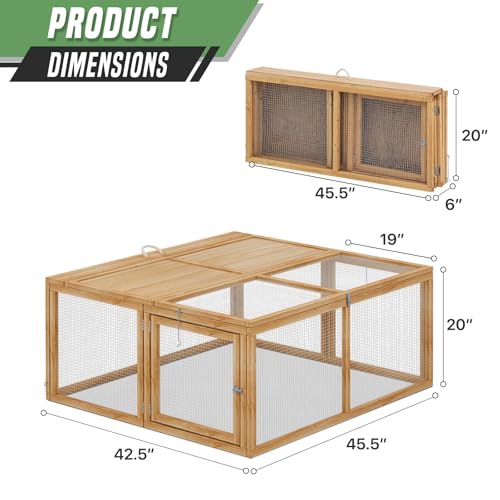 Portable Folding Chicken Coop Rabbit Hutch, Small Animal Playpen with Top & Side Doors for Chickens, Rabbits, and Poultry, 45.5 x 42.5 x 20 inch Natural
