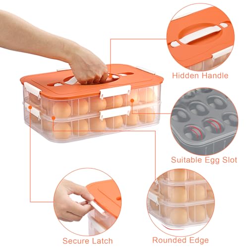 BTSKY Deviled Egg Platter with Lid, 2-Layer 36 Slots Deviled Eggs Carrier, Clear Portable Egg Holder for Fridge Reusable Deviled Eggs Tray Carton Box for Easter and Party Favor (2-Layer, Orange) - color: Orange, size: 2 Layer-Hold 36 Eggs