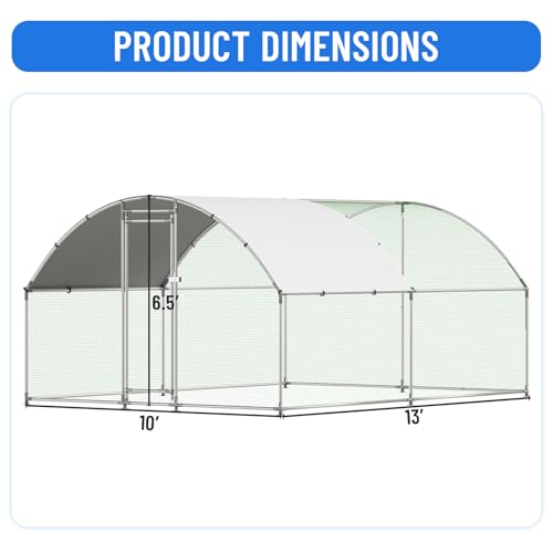 Large Metal Chicken Coop with Run, Walk-in Poultry Cage with Dome Roof for Backyard, Galvanized Heavy-Duty Frame for Ducks & Rabbits - size: 156"L x 120"W x 78"H