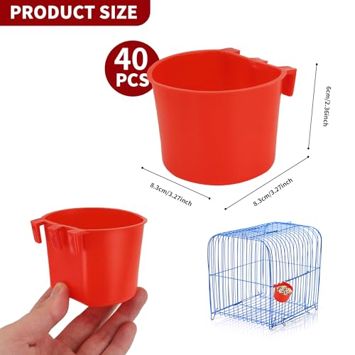 40 Pcs Cage Cups Birds Feeders Bird Water Dispenser Hanging Quail Waterer Plastic Chicken Feeding Watering Dish for Small Coop Parrot Parakeet PET Poultry Pigeon Gamefowl Food Seed Bowl Supplies(Red) - color: 8oz-Red